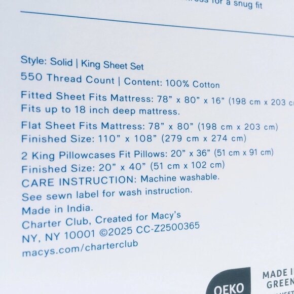 Charter Club 550 Damask Solid TC 100% Cotton KING Sheet Set in RED CURRANT color - Picture 3 of 7